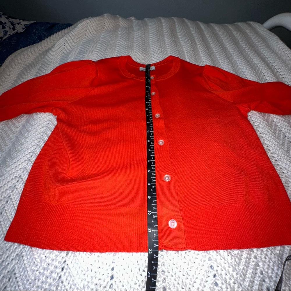 Women's Orange Red Short Sleeve Button Front Sweater - L - NWOT - Picture 7 of 8